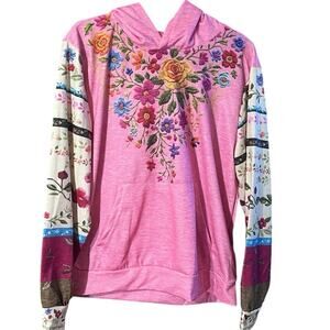 Women's Pink Floral Hoodie Size XL EUC